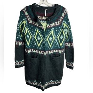 Free People Frosted Fair Isle Wool Mohair Long Duster Cardigan